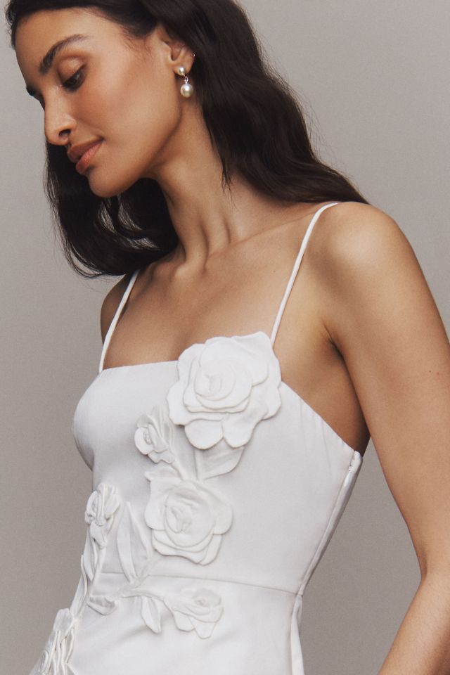 BHLDN Sleeveless Straight-Neck Cascading Floral Satin Slim Side-Slit Midi Dress #3