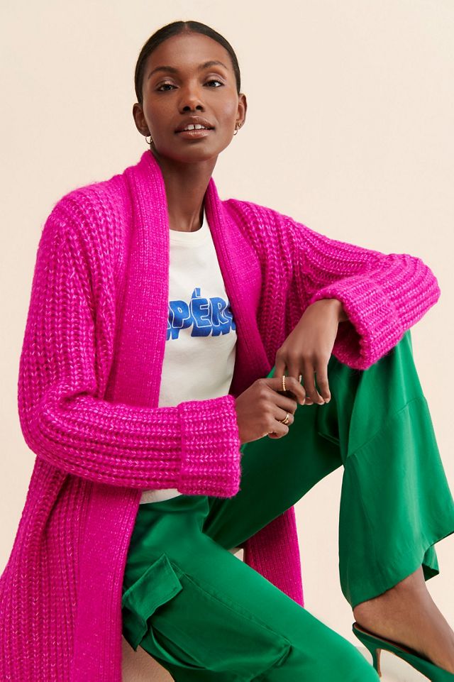 【BAON】[unisex] Yantrin Collar Oversized Knitwear Cardigan SKIKYAN Women Bowtie Oversized Knit Sweater Cardigan Y2K