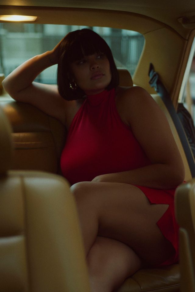 Norma Kamali Halter Turtleneck Side-Slit Mini Dress #5