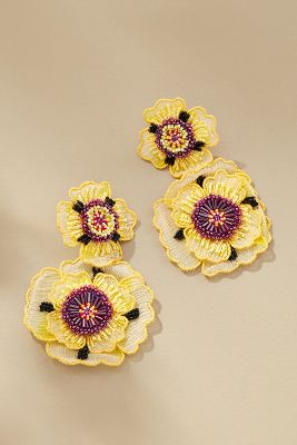 Shop Mignonne Gavigan Double Flower Drop Earrings In Yellow