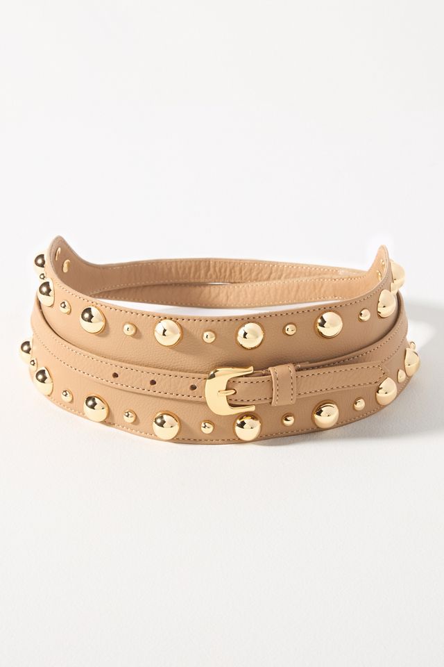 Ceinture B-Low The Belt En Cuir Camel - Taille 34 - Boucle Laiton Et Cloutage - Neuf Sans étiquette