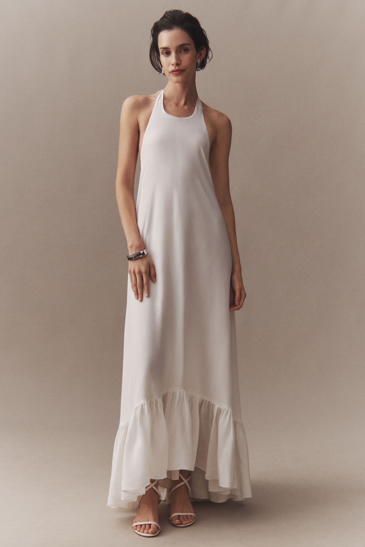 Azeeza Sadie Halter High-Low Ruffle Silk Gown