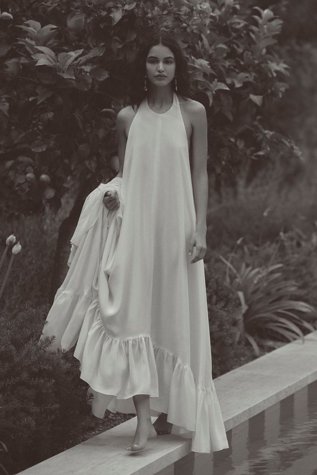 Azeeza Sadie Halter High-Low Ruffle Silk Wedding Gown #1