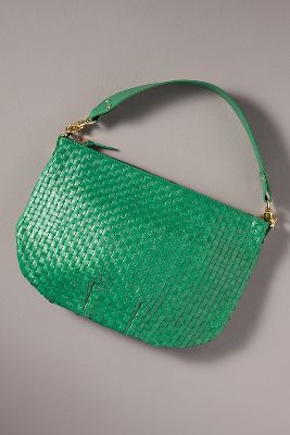 Shop Clare V Woven Moyen Messenger Bag In Green