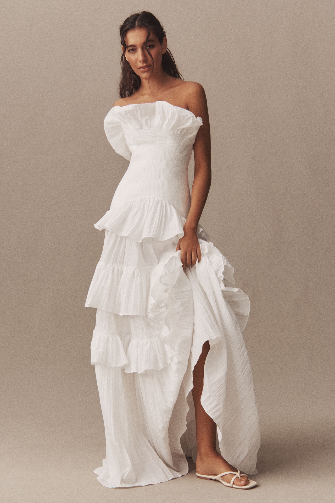 Acler Dickinson Strapless Tiered Drop-Waist Wedding Gown