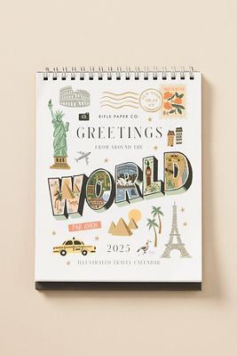 Rifle Paper Co 2025 Greetings From Around The World Desk Mini Calendar In White