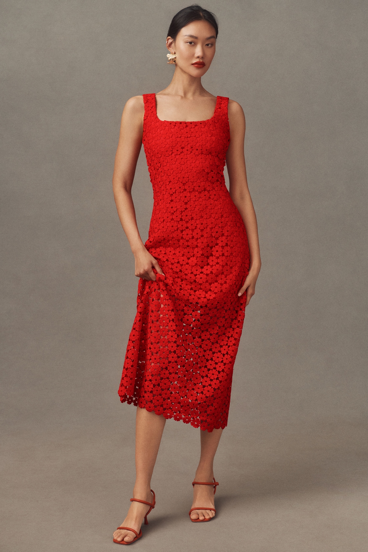 Waimari Jill Sleeveless Floral Eyelet Lace Midi Dress