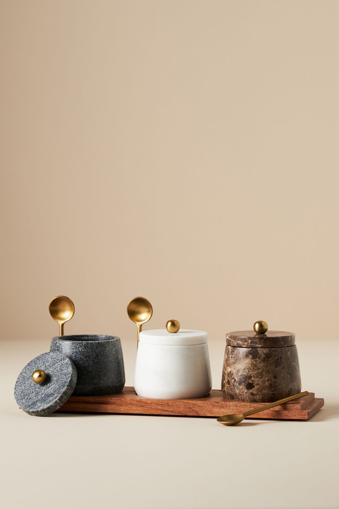 Marble Condiment Set with Spoons - Multi, One Size