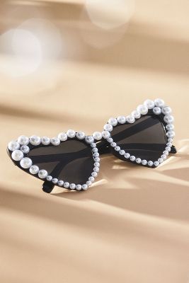 Shop Bhldn Pearl Heart Sunglasses In Black