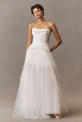 Shop Watters Majella Strapless Two-piece Wedding Gown In White
