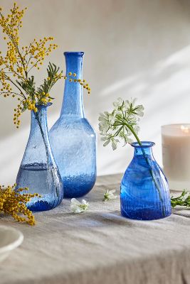 Terrain Swirl Recycled Glass Bud Vases, Set Of 3 In Blue