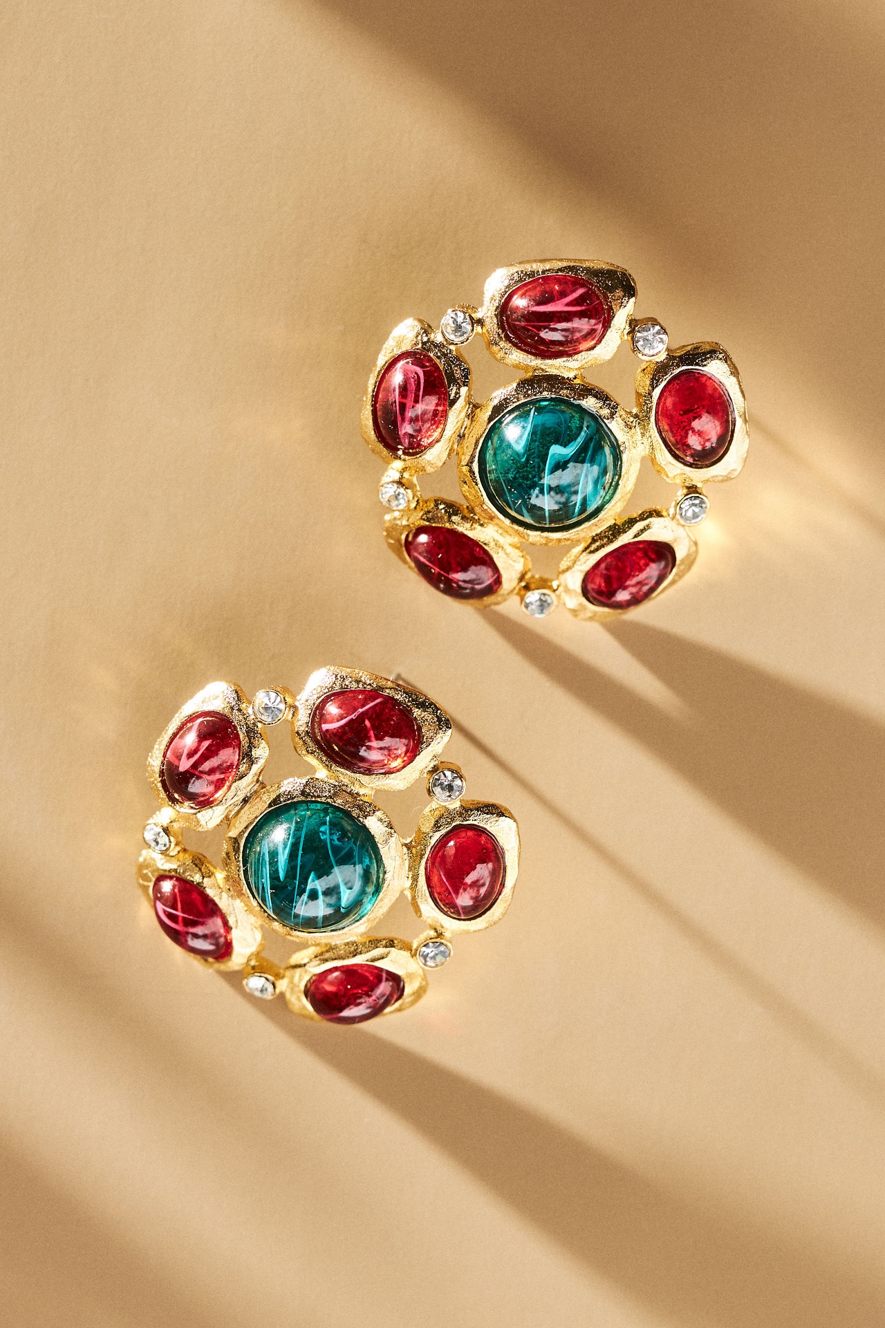 Kenneth Jay Lane Satin Gold & Gemstone Post Earrings