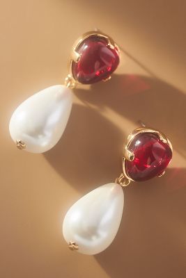 Shop Kenneth Jay Lane Ruby & Pearl Drop Earrings In Red