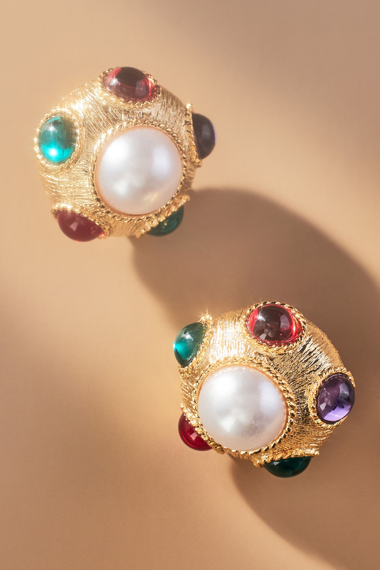 Kenneth Jay Lane Satin Gold & Pearl Post Earrings