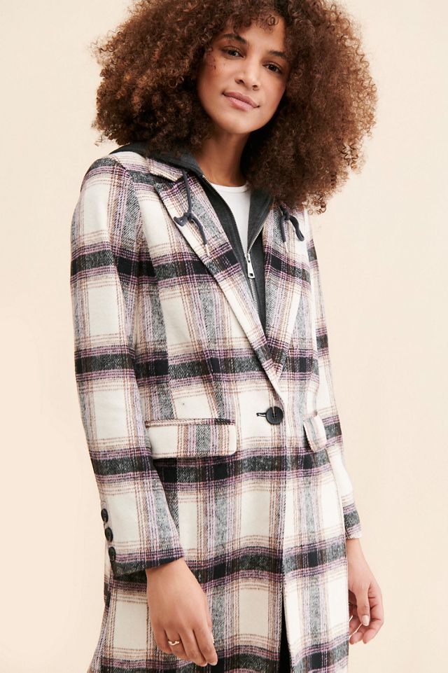 Avec Les Filles Hooded Plaid Overcoat #2
