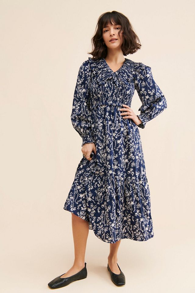 Moon River Ruffle Shirred Midi Dress | Anthropologie