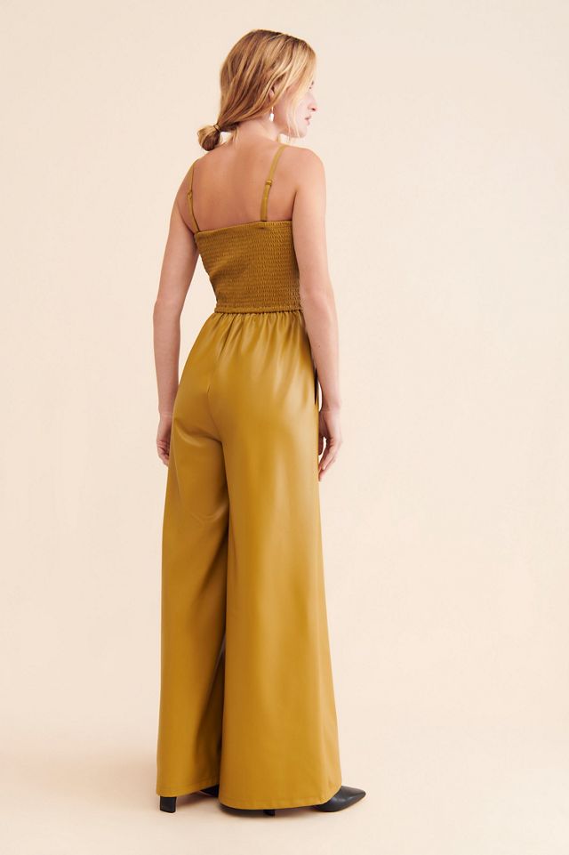 Pilcro Faux Leather Smocked Wide-Leg Jumpsuit #1