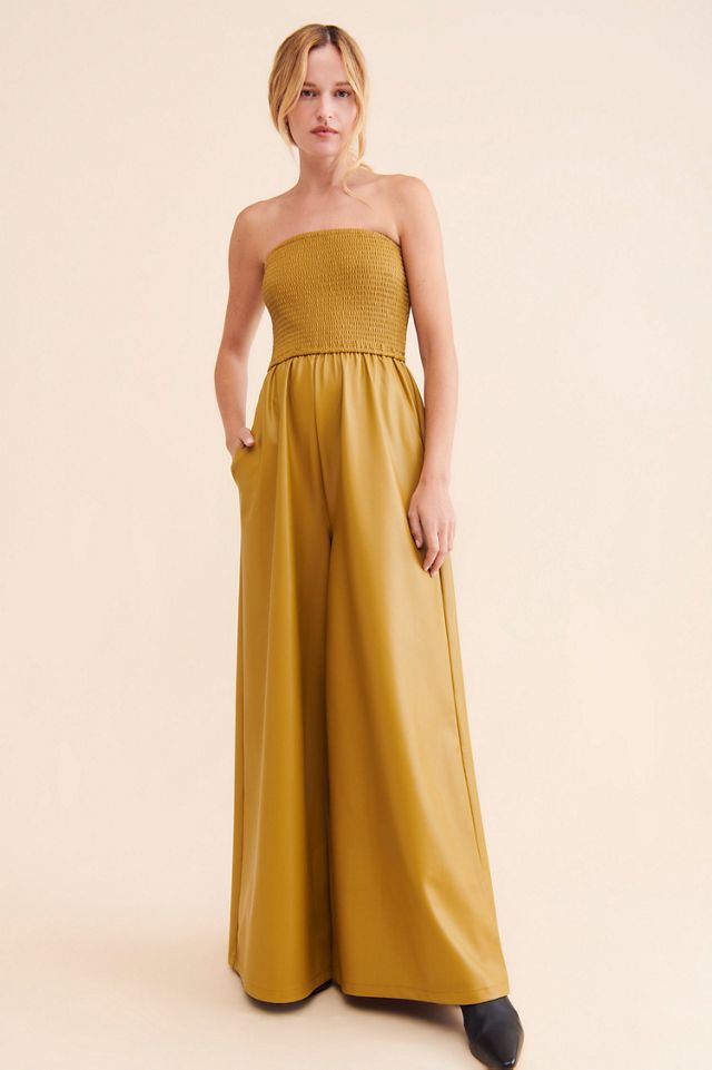 Pilcro Faux Leather Smocked Wide-Leg Jumpsuit #3