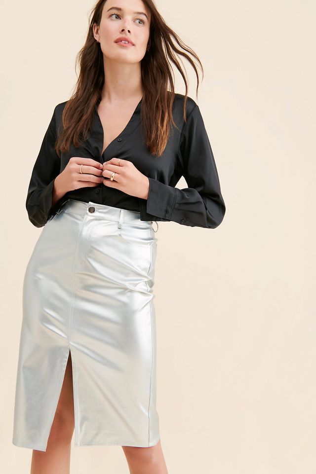 Porridge Metallic Pencil Skirt