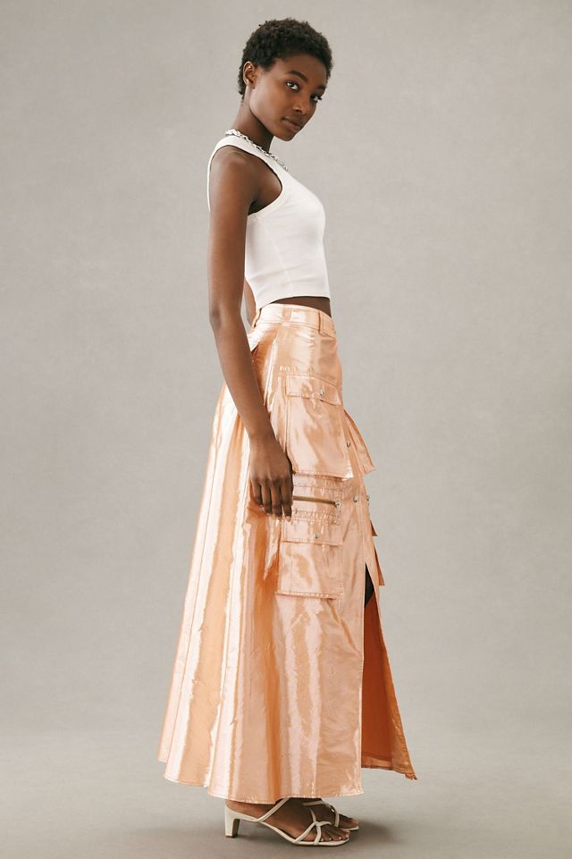 Let Me Be Metallic Cargo Maxi Skirt #3