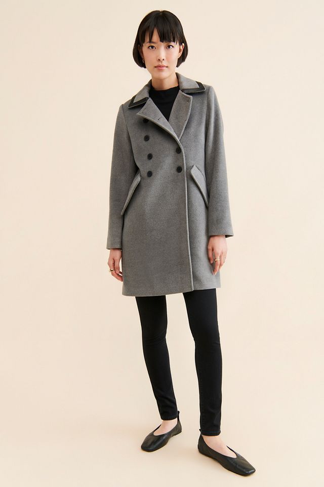 Anthropologie Luii Gunmetal Grey Pleated Ruffle No Collar hot Peacoat Jacket Dress