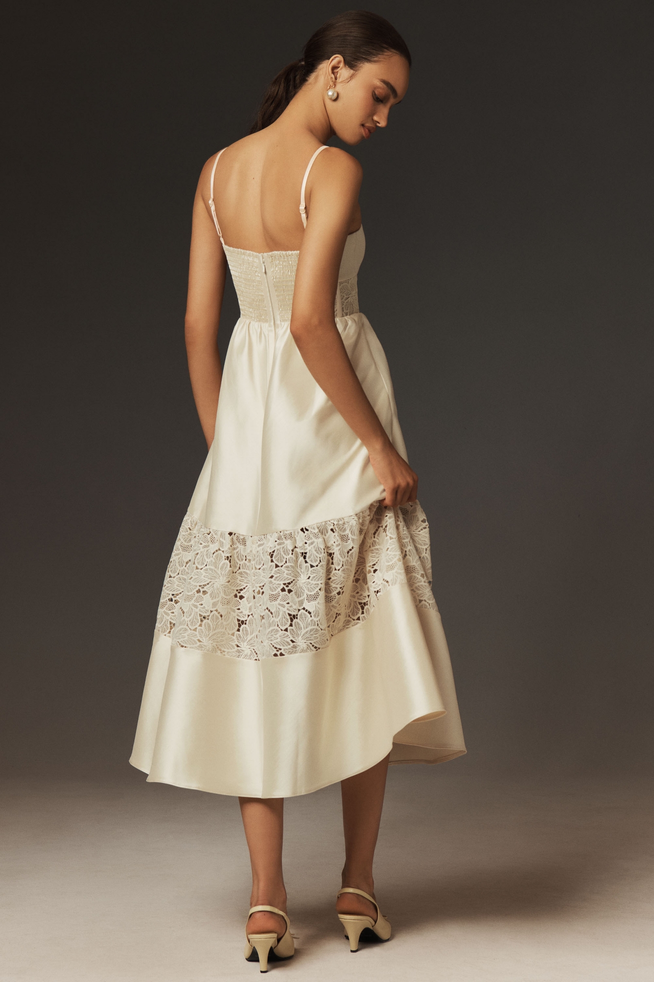 BHLDN Gabrielle Taffeta Lace A-Line Midi Dress