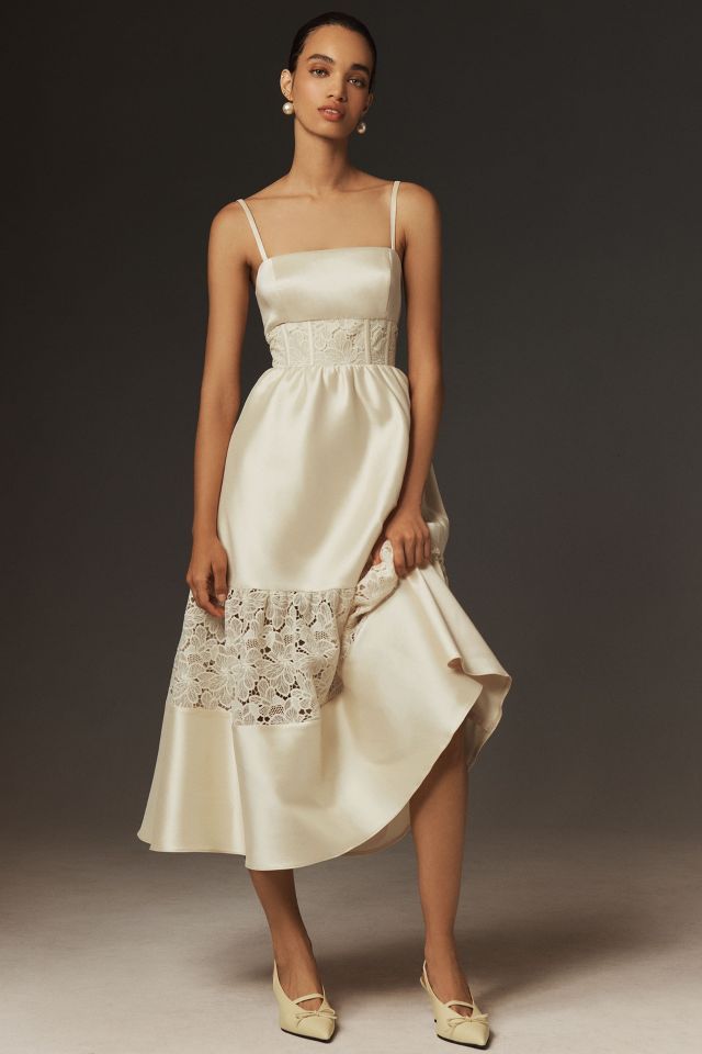 BHLDN Gabrielle Taffeta Lace A Line Midi Dress