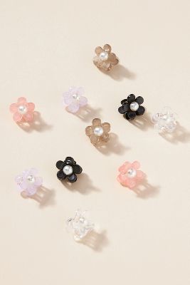 Shop By Anthropologie Tiny Pearl Flower Hair Clips, Set Of 10 In Multicolor