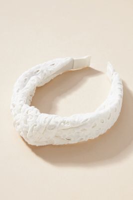Shop By Anthropologie Everly Floral Eyelet Knot Headband In White
