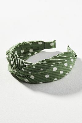 Shop By Anthropologie Pleated Polka Dot Twist Headband In Mint