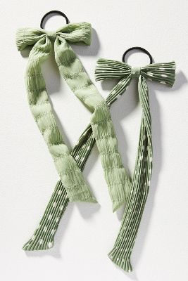By Anthropologie Polka Dot Bow Hair Tie In Green