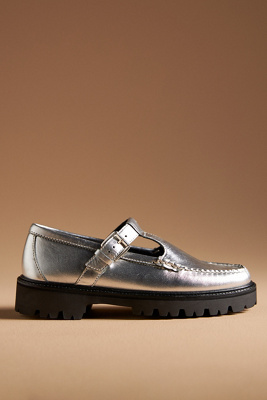 G.h.bass Weejuns Metallic Mary Jane Super Lug Loafers In Silver