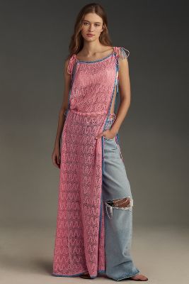Shop By Anthropologie Crochet Side-slit Tunic Top In Pink