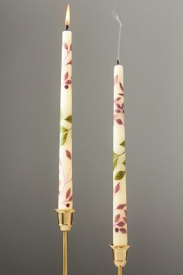 By Anthropologie Handpainted Harvest Taper Candles, Set Of 2 In White
