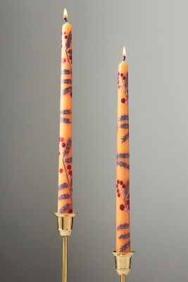 By Anthropologie Handpainted Harvest Taper Candles, Set Of 2 In Orange