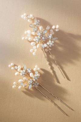 Shop Twigs & Honey Baby's Breath Pearl And Crystal Hair Pins, Set Of 2 In White