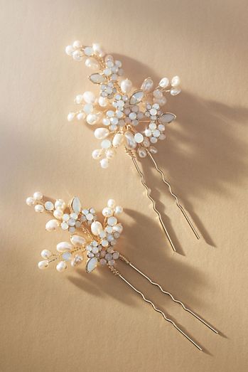 Twigs & Honey Baby's Breath Pearl and Crystal Hair Pins, Set of 2