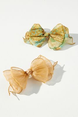 Shop By Anthropologie Sheer Bow Hair Clips, Set Of 2 In Green