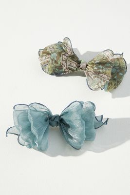 Shop By Anthropologie Sheer Bow Hair Clips, Set Of 2 In Blue