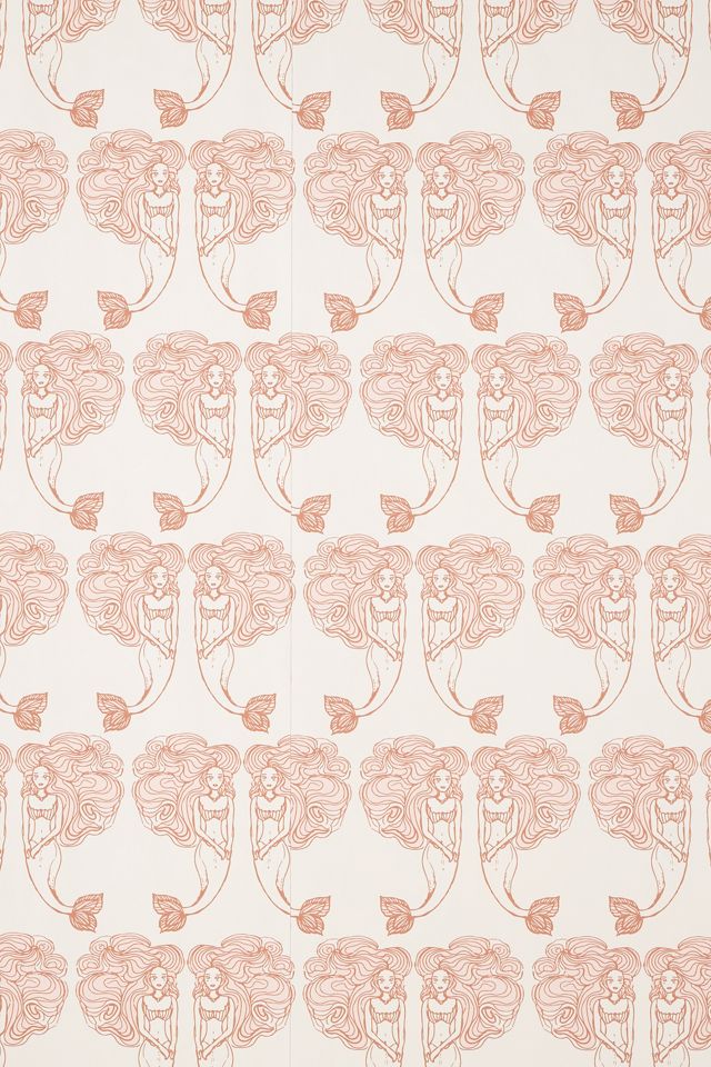Block Print Mermaids Peel-and-Stick Wallpaper #1