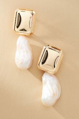Shop By Anthropologie Fireball Baroque Pearl Drop Earrings In Gold