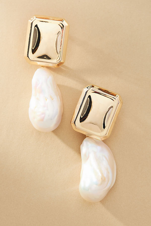 By Anthropologie Fireball Baroque Pearl Drop Earrings In Gold