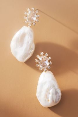 By Anthropologie Crystal & Pearl Drop Earrings In White