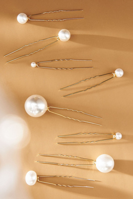 By Anthropologie Pearl Hair Pins, Set Of 8 In Gold
