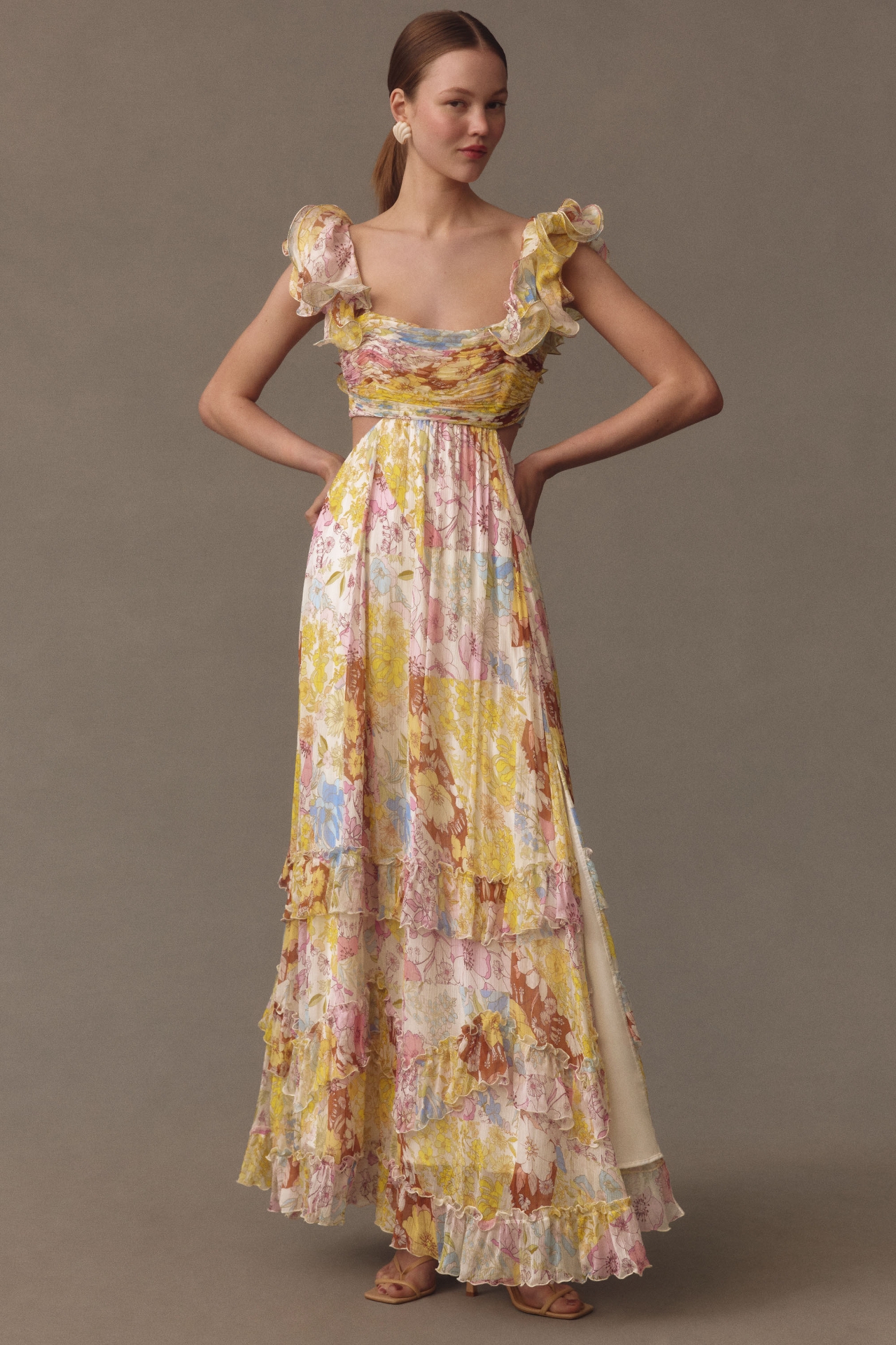 BHLDN Alivia Chiffon Cutout Printed Midi Dress