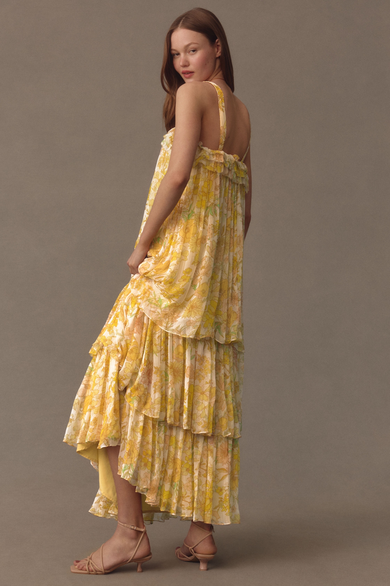 BHLDN Candace Sleeveless Printed Tiered Chiffon Maxi Dress