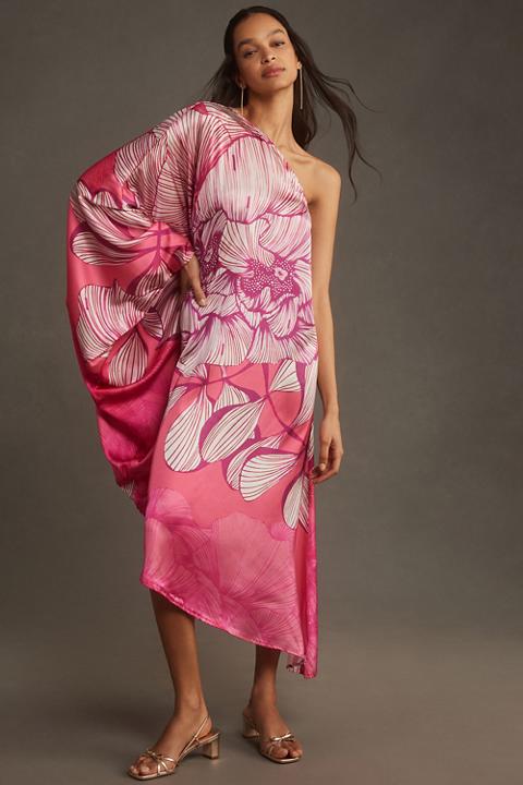 Tigre Indigo Silky One-Shoulder Kaftan