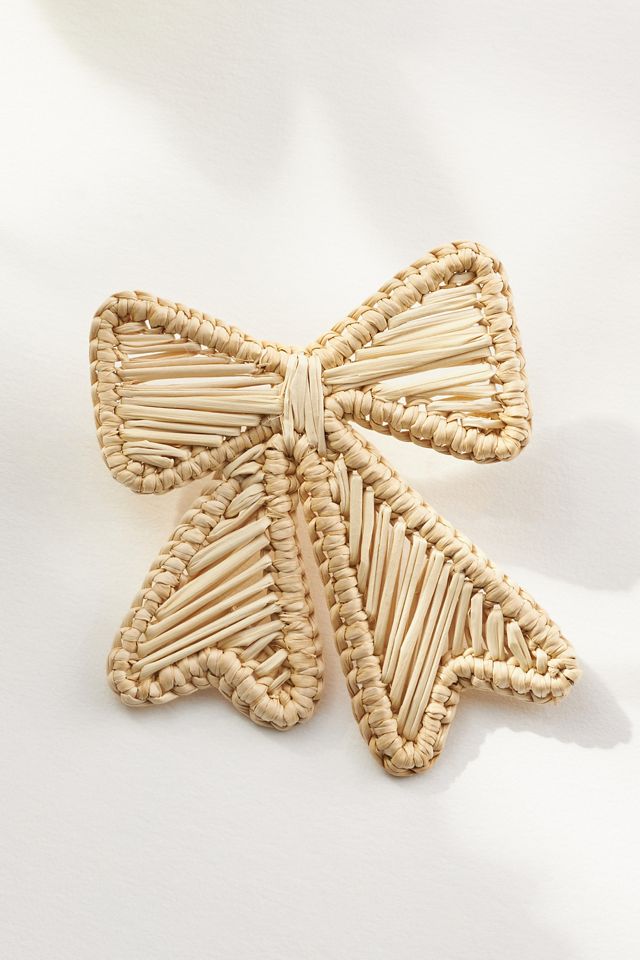 Neely Phelan Rattan Bow Heart Earrings #1