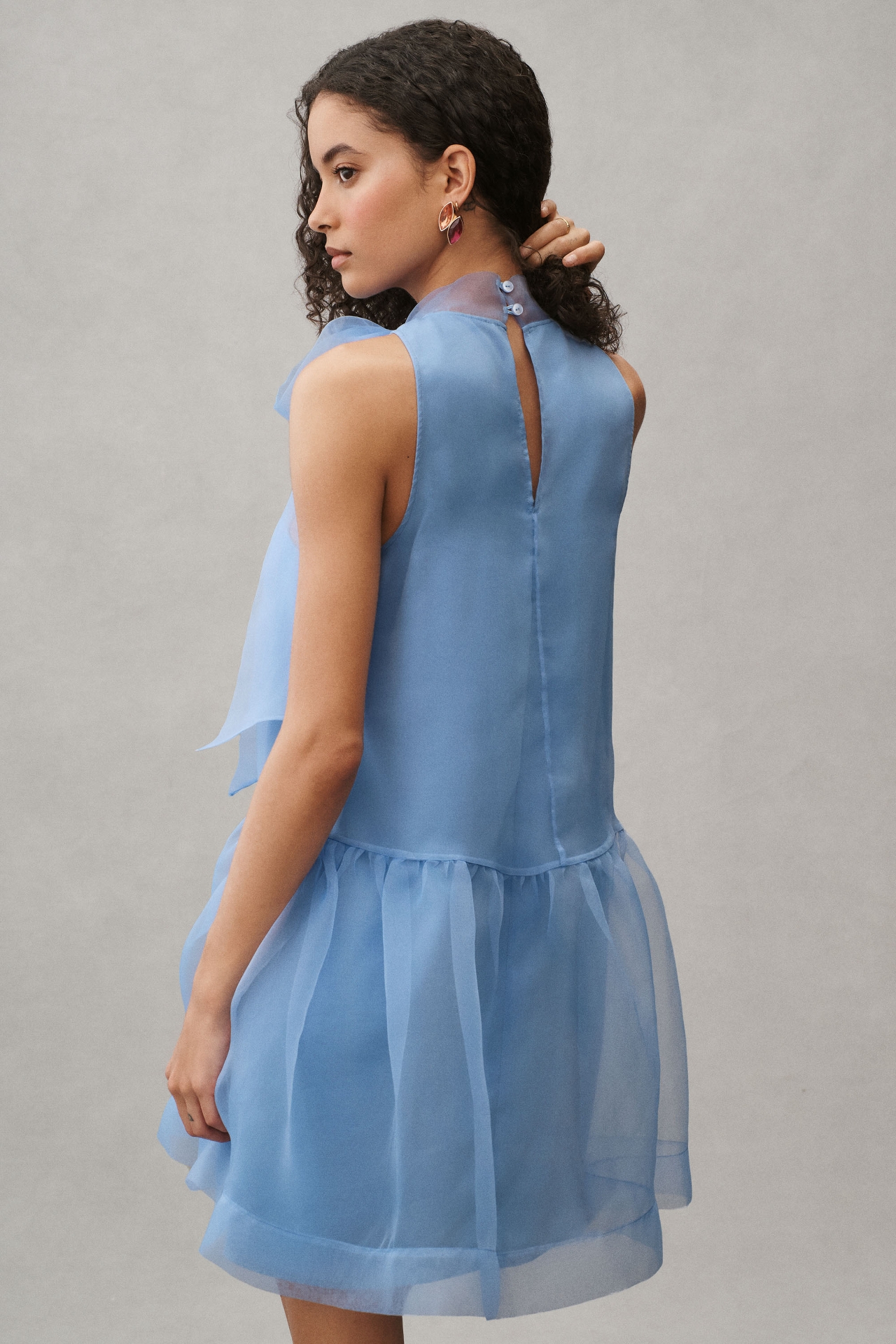 BHLDN Sophia High-Neck Bow-Tie Organza Mini Dress