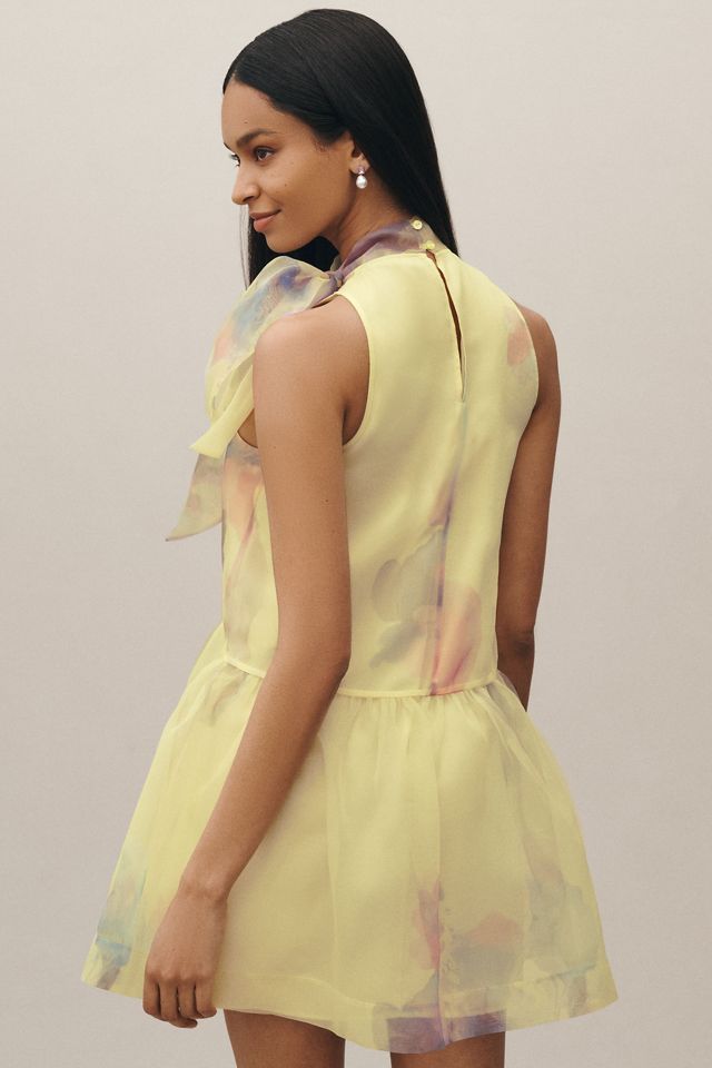 BHLDN Sophia High-Neck Bow-Tie Organza Mini Dress #1